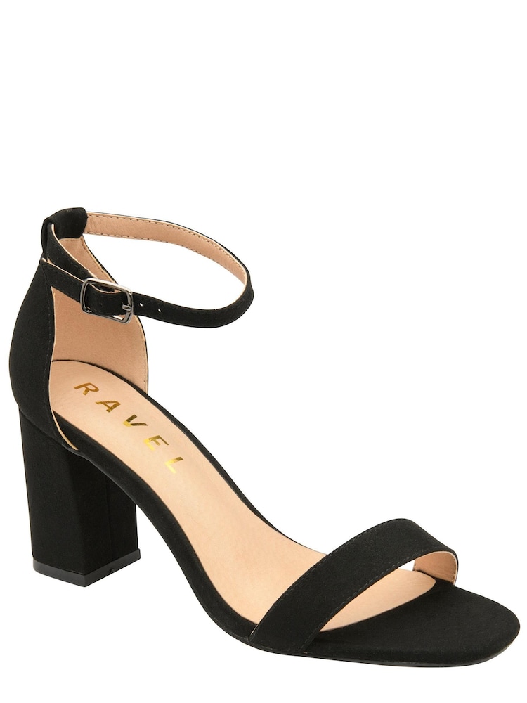 Ravel Black Faux Suede Block Heel Sandal Buckle Strap Fastening - Image 1 of 4