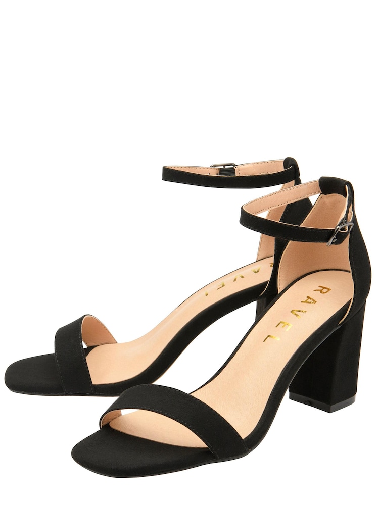 Ravel Black Faux Suede Block Heel Sandal Buckle Strap Fastening - Image 2 of 4