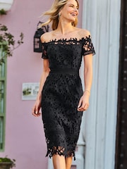 Sosandar Black Bardot Guipure Lace Dress - Image 1 of 3