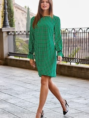 Sosandar Green Fluted Cuff Shift Dress - Image 2 of 5