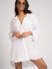 South Beach White Crinkle Beach Shirt With Pocket - Image 1 of 4