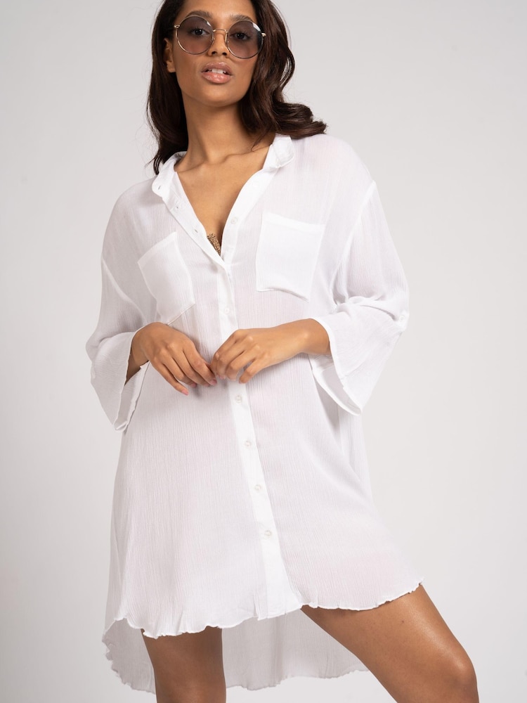 South Beach White Crinkle Beach Shirt With Pocket - Image 1 of 4