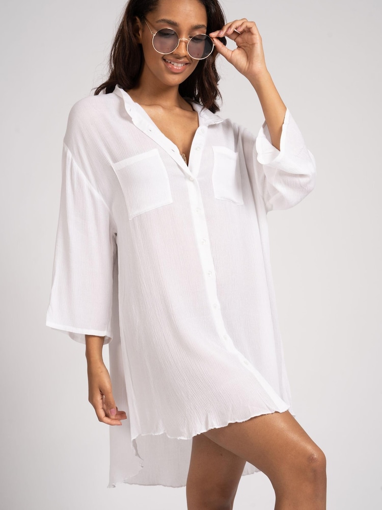 South Beach White Crinkle Beach Shirt With Pocket - Image 2 of 4