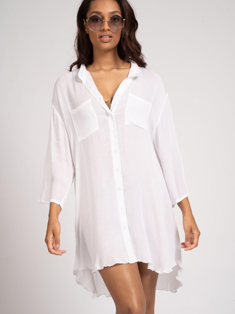 South Beach White Crinkle Beach Shirt With Pocket - Image 4 of 4