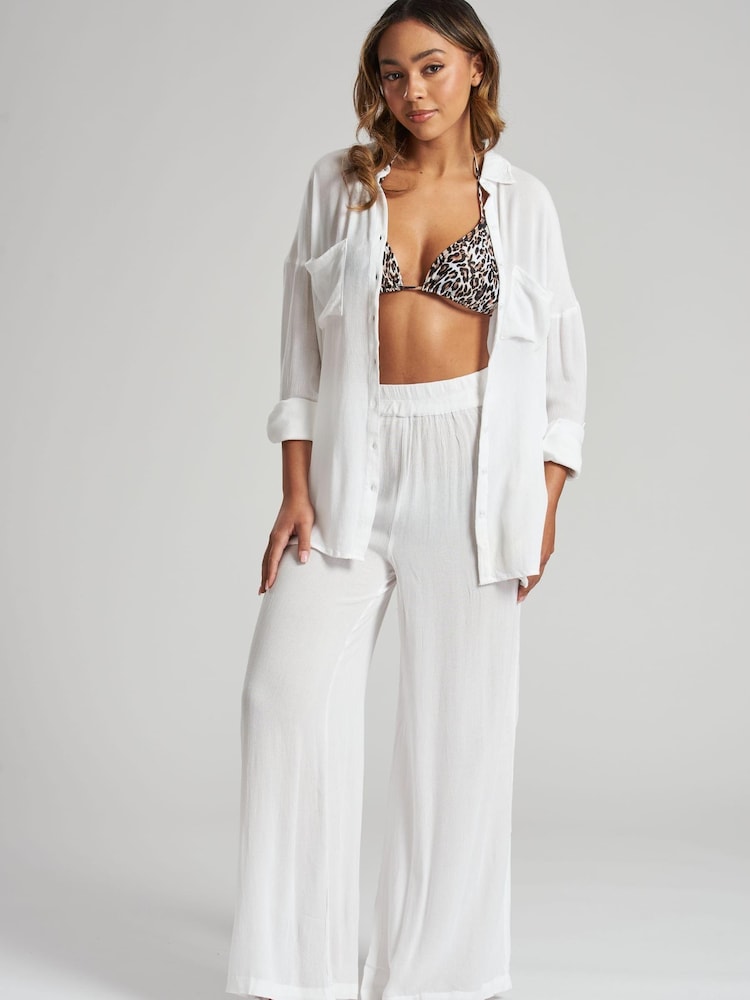 South Beach White Wide Leg Crinkle Wide Leg Beach Trouser - Image 1 of 5 South Beach White Wide Leg Crinkle Wide Leg Beach Trouser - Image 1 of 5