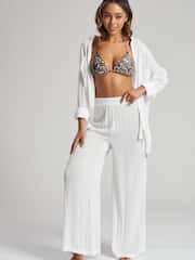 South Beach White Wide Leg Crinkle Wide Leg Beach Trouser - Image 2 of 5