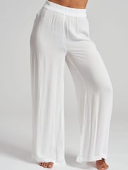 South Beach White Wide Leg Crinkle Wide Leg Beach Trouser - Image 4 of 5