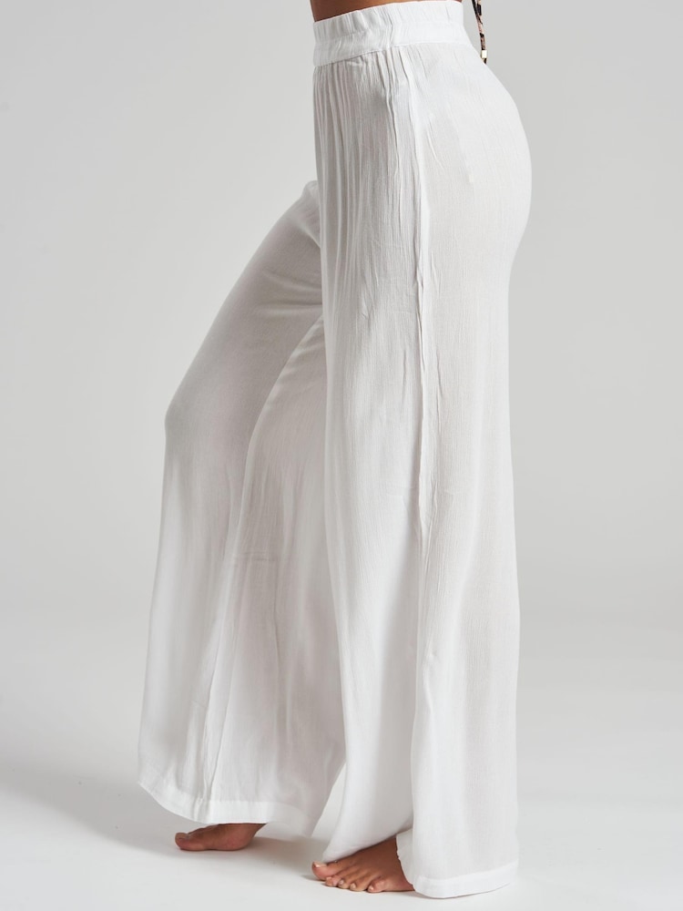 South Beach White Wide Leg Crinkle Wide Leg Beach Trouser - Image 5 of 5 South Beach White Wide Leg Crinkle Wide Leg Beach Trouser - Image 5 of 5