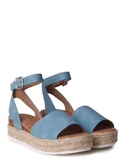Blau - Linzi Luna Zweiteilige Sandalen aus Nubukleder mit Plateau-Keilabsatz im Espadrille-Stil - Bild 3 von 4