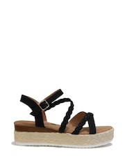 Linzi Black Immy Wedge Espdarille Inspired Flatform With Rope Detail - Image 2 of 4