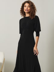 Lipsy Black Petite Jersey Long Puff Sleeve Midi Dress - Image 1 of 4
