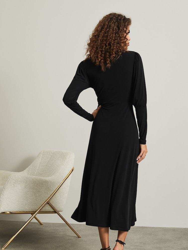 Lipsy Black Petite Jersey Long Puff Sleeve Midi Dress - Image 2 of 4