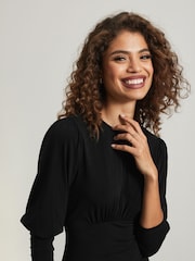 Lipsy Black Petite Jersey Long Puff Sleeve Midi Dress - Image 4 of 4