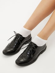 Lipsy Girl Black Lace Up Flat Patent Brogue School Shoe - Image 2 of 4