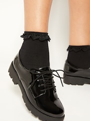 Lipsy Black Patent Clean Lace Up Chunky Brogue School Shoe - Image 2 of 4