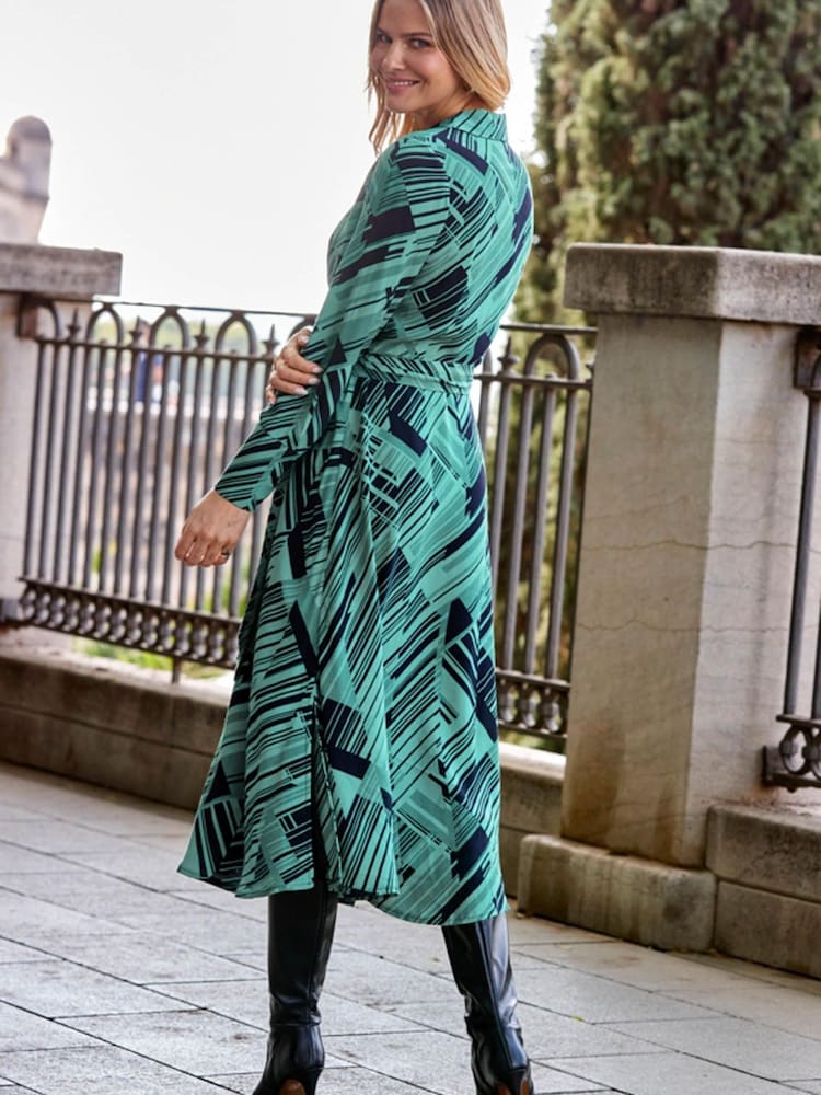 Sosandar green abstract print Midi Shirt Dress - Image 2 of 4