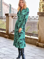 Sosandar green abstract print Midi Shirt Dress - Image 3 of 4