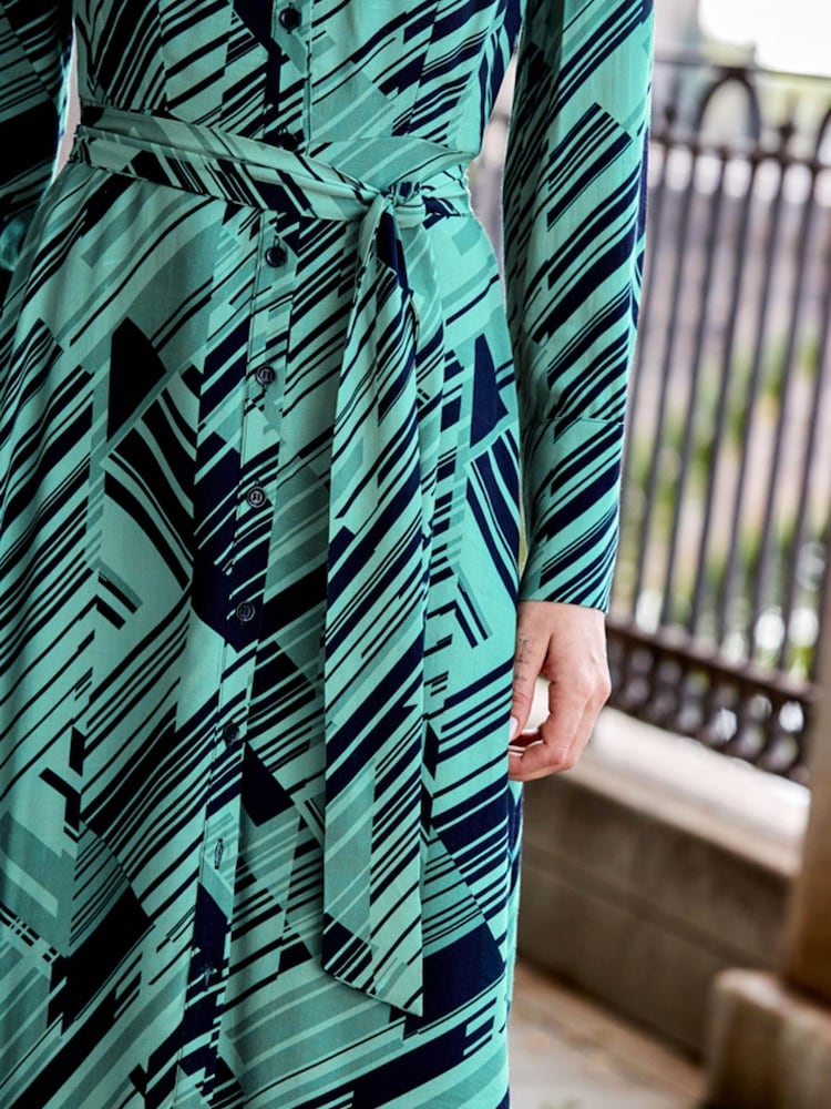 Sosandar green abstract print Midi Shirt Dress - Image 4 of 4