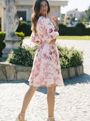 Lipsy White Floral 3D Puff Sleeve Mini Skater Dress - Image 4 of 4