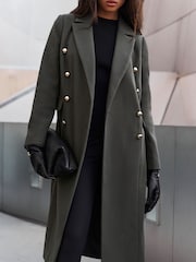 Lipsy Grey Double Breasted Longline Trench City Coat - Image 3 of 4