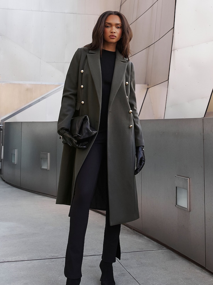 Lipsy Grey Double Breasted Longline Trench City Coat - Image 4 of 4