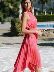 Lipsy Pink Halter Pleated High Neck Midi Dress - Image 2 of 4