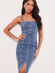 Lipsy Blue Braided Bodycon Denim Midi Dress - Image 1 of 4