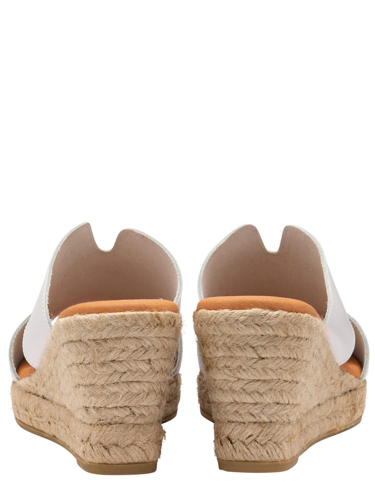 Ravel White Leather Rafia Wedge Mule Espadrille - Image 3 of 4