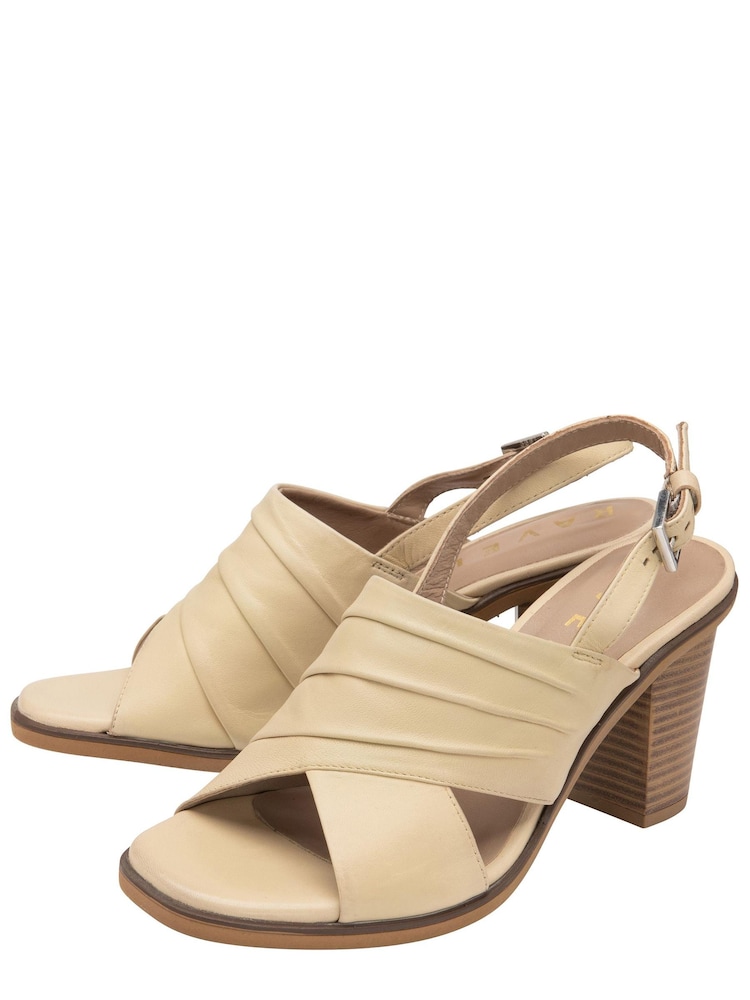 Ravel Beige Leather Block Heel Sandal With Buckle Fastening - Image 2 of 4 Ravel Beige Leather Block Heel Sandal With Buckle Fastening - Image 2 of 4
