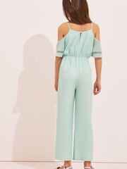 Lipsy Green Cold Shoulder Trim Wide Leg Jumpsuit - Image 2 of 4
