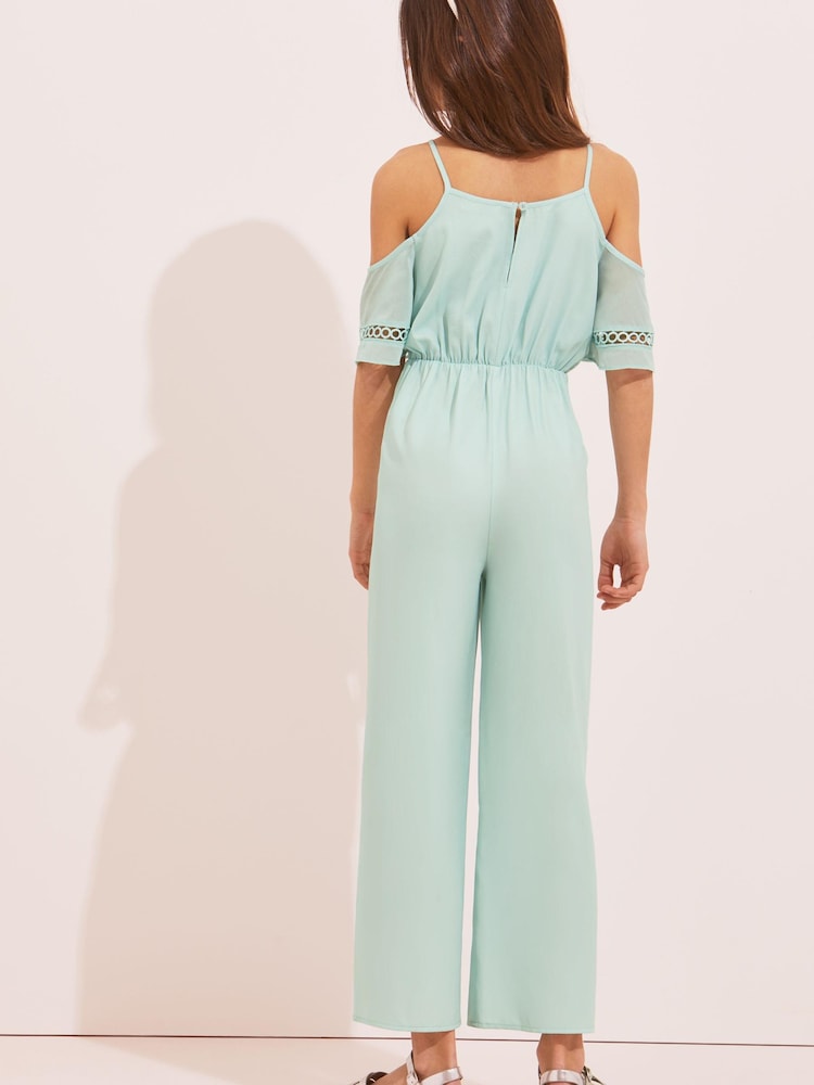 Lipsy Green Cold Shoulder Trim Wide Leg Jumpsuit - Image 2 of 4 Lipsy Green Cold Shoulder Trim Wide Leg Jumpsuit - Image 2 of 4
