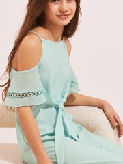 Lipsy Green Cold Shoulder Trim Wide Leg Jumpsuit - Image 4 of 4