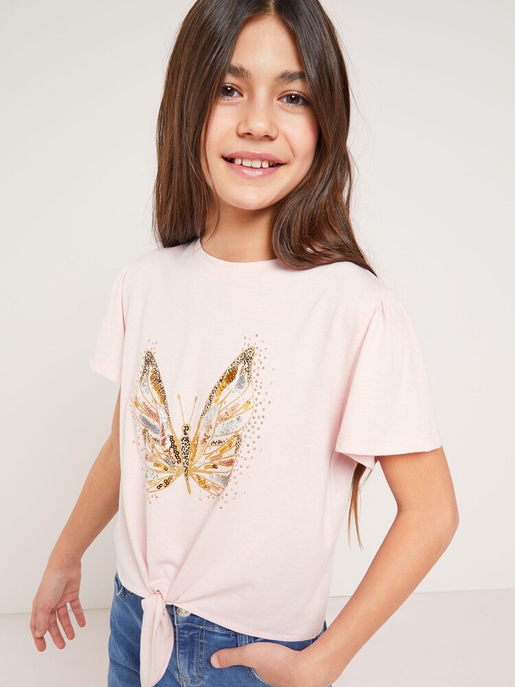 Lipsy Pink butterfly Graphic TShirt - Image 1 of 4