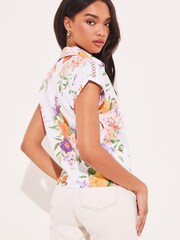 Lipsy Purple Print Short Sleeved Tie Front Button Up Shirt - Image 2 of 4