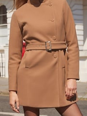 Friends Like These Camel Asymmetric Button Belted City Coat - Image 2 of 4