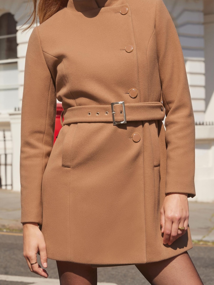 Friends Like These Camel Asymmetric Button Belted City Coat - Image 2 of 4