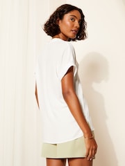 Friends Like These Ivory White V Neck Roll Sleeve Button Blouse - Image 4 of 4