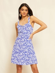 Friends Like These Blue Floral Strappy Sweetheart Neck Summer Mini Sundress - Image 1 of 4