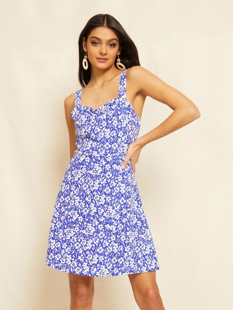 Friends Like These Blue Floral Strappy Sweetheart Neck Summer Mini Sundress - Image 1 of 4
