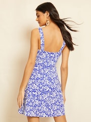 Friends Like These Blue Floral Strappy Sweetheart Neck Summer Mini Sundress - Image 2 of 4