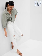 Gap White High Waisted Ripped Straight Leg Jeans - Image 1 of 1