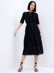 Gap Black Lace Button-Up Short Sleeve Midi Dress - Image 1 of 3