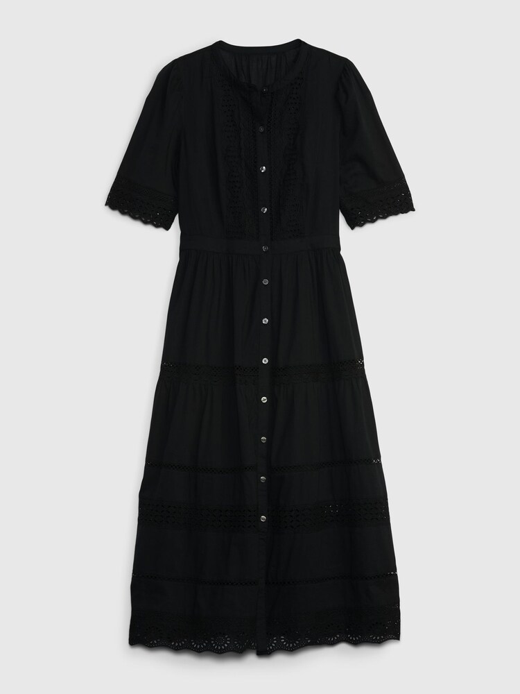 Gap Black Lace Button-Up Short Sleeve Midi Dress - Image 3 of 3