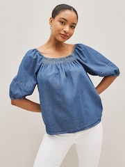 Gap Blue Denim Squareneck Top - Image 1 of 1
