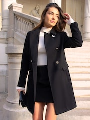 Friends Like These Black Longline Double Breast Button Dolly Coat - Image 3 of 4