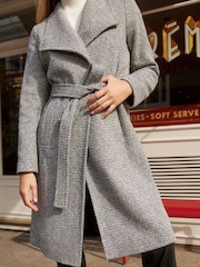 Friends Like These Black/White Funnel Neck Wrap Belted Trench Coat - Image 2 of 4