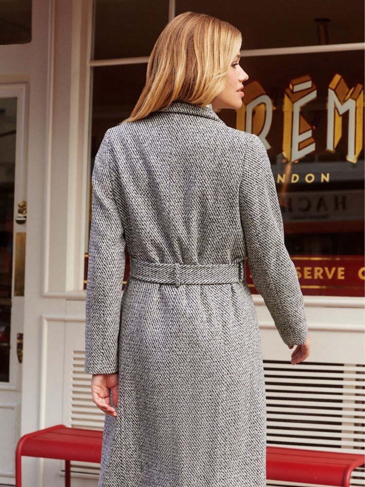 Friends Like These Black/White Funnel Neck Wrap Belted Trench Coat - Image 3 of 4