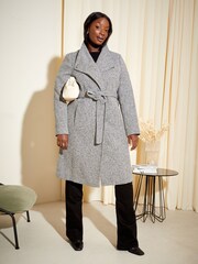 Friends Like These Black/White Funnel Neck Wrap Belted Trench Coat - Image 4 of 4