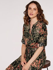 Apricot Green & Orange Brushstroke Drawstring Dress - Image 1 of 4