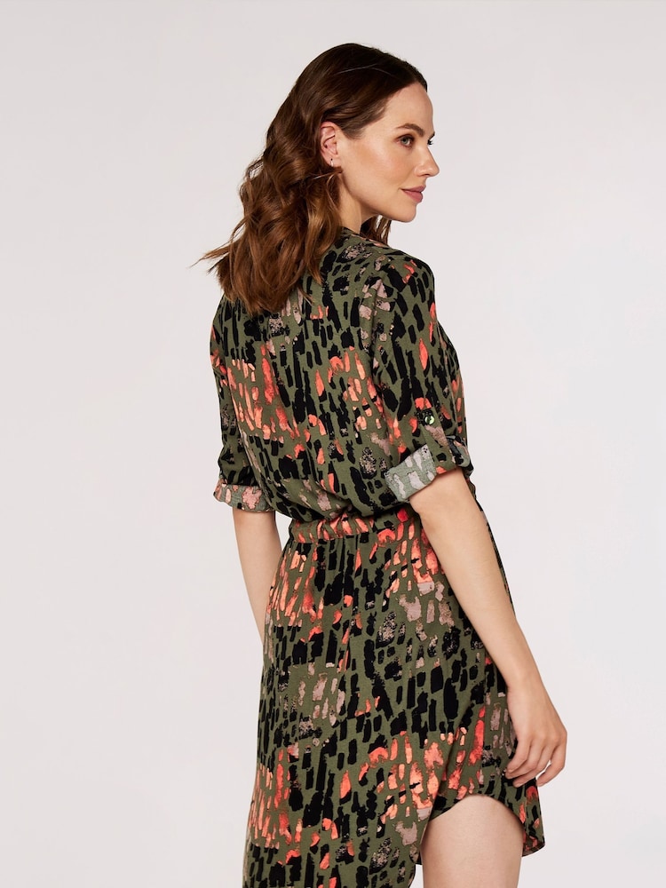 Apricot Green & Orange Brushstroke Drawstring Dress - Image 2 of 4
